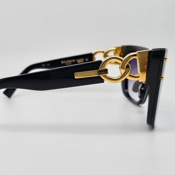 Balmain Armour BPS-106A-150 Black Gold Frame Grey Lens Cat Eye Shield Sunglasses - Picture 6 of 15